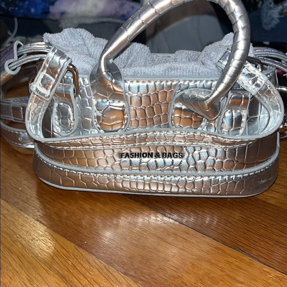 Silver Croc-Embossed Handbag